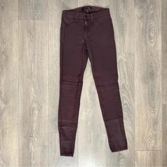 J Brand Super Skinny Lacq Pinot Waxed Coated Jeans Pant Denim burgundy Size 25 - Picture 6 of 15